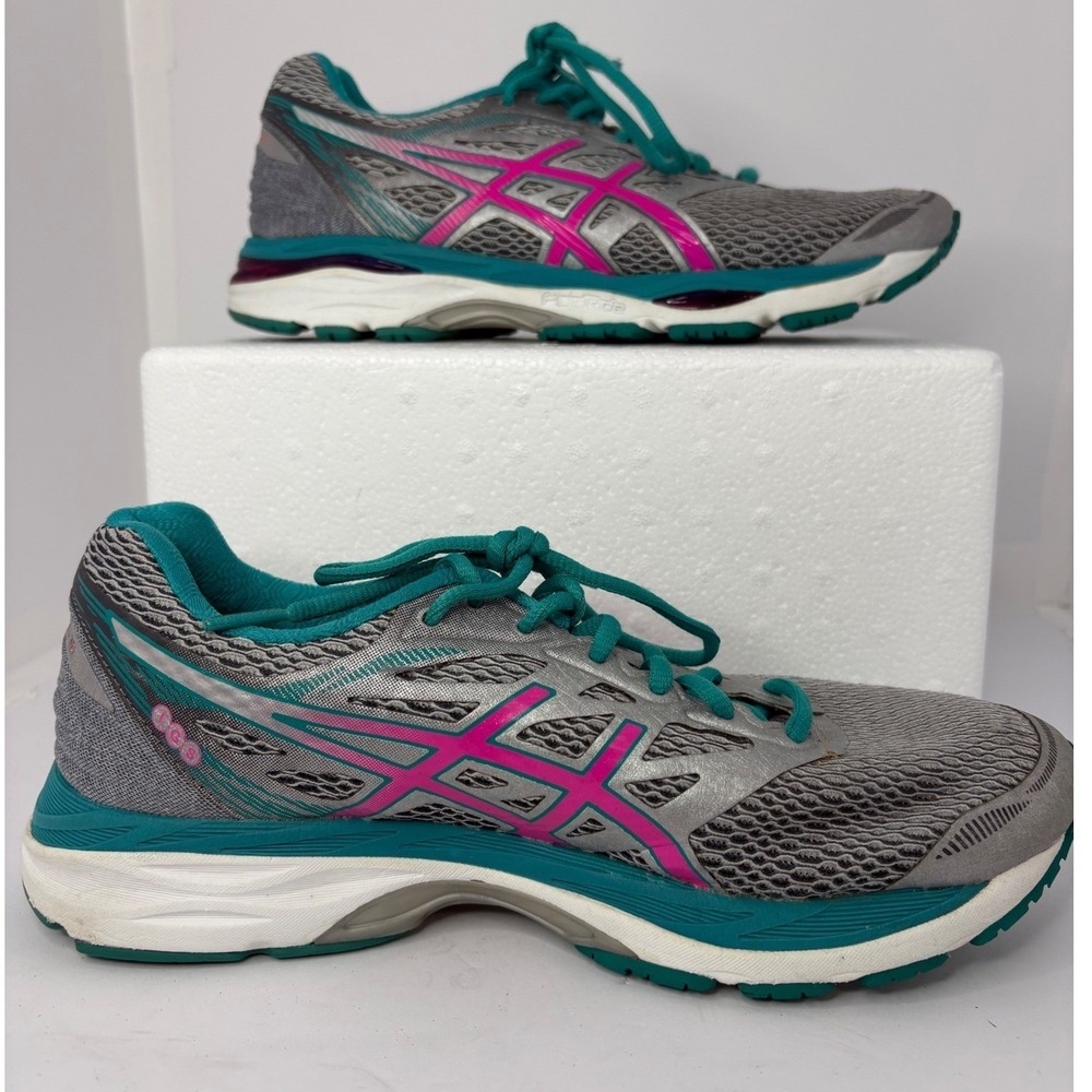 Asics Gel-Cumulus 18 Womens Running Shoes Grey Teal Pink T6C8N Size 8